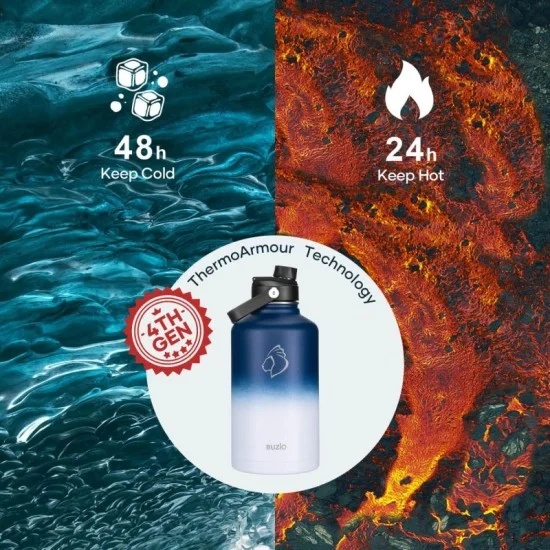 Buzio Duet Series Water Bottle with 2 Lids and Sleeve 1.9L - Blue White